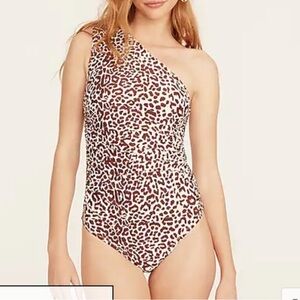 J. Crew Leopard Print One-Shoulder Swimsuit Long-Torso